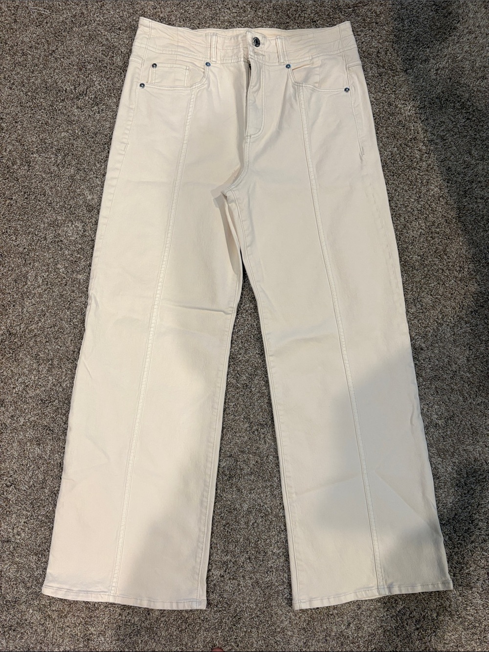 LOFT Cream High-Rise Wide Leg Jeans